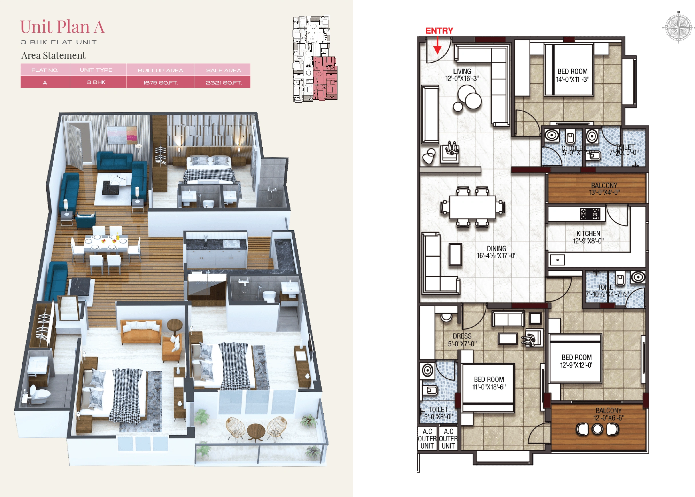 Pink Oaks Unit Plan A 3 BHK luxury residence